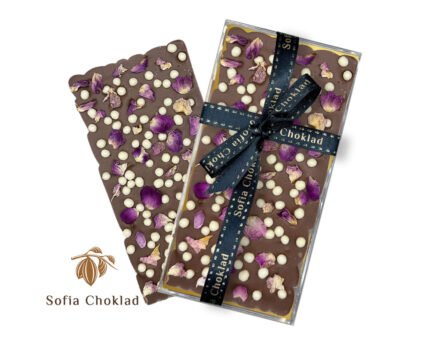 Milk Chocolate with White Crispearls & Rose Petals