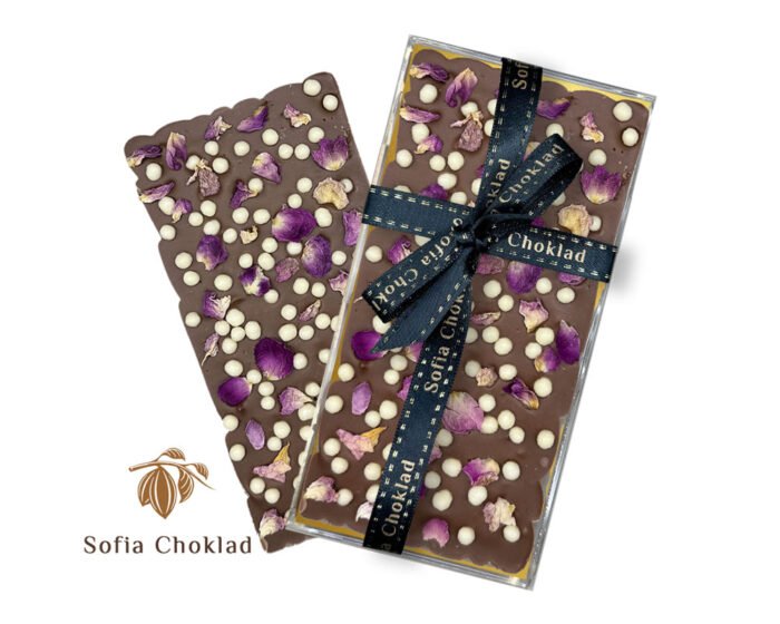 Milk Chocolate with White Crispearls & Rose Petals